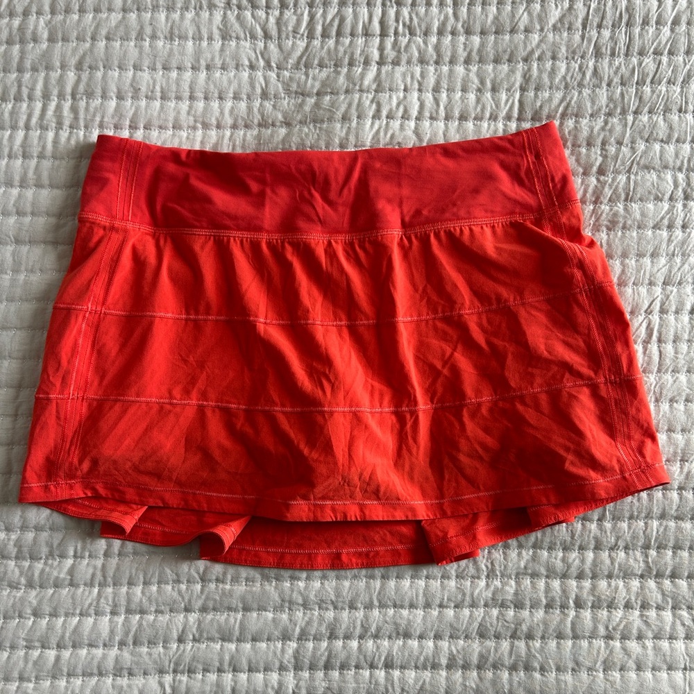 Orange lululemon pace revival skirt
